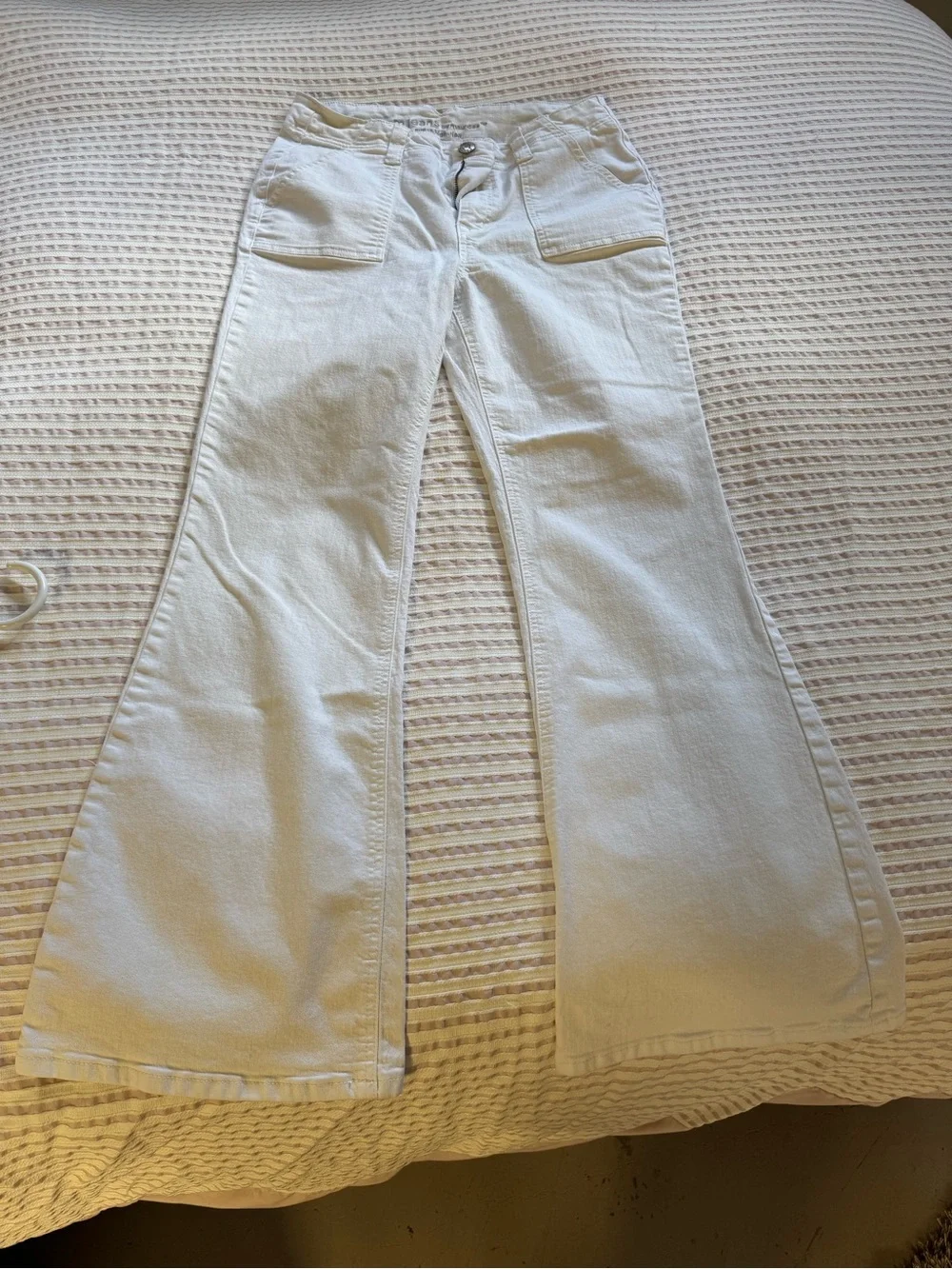 Maurices White Flare Jeans with Front Patch Pockets